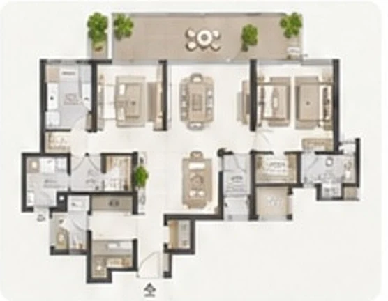 3 BHK plus utility residence floor plan